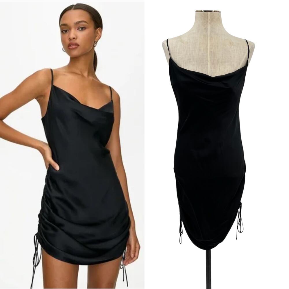 Aritzia Wilfred Only Ruched Slip Dress Mini Sleeveless Black Size Small